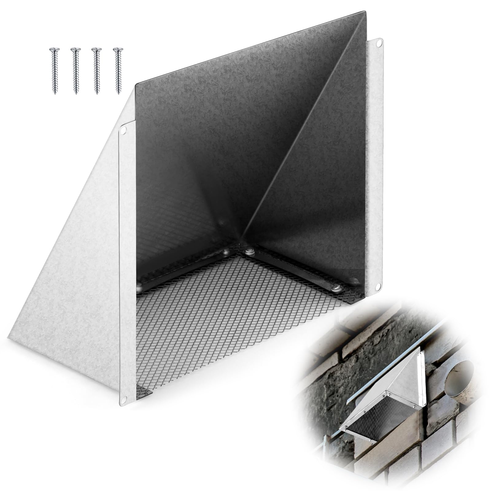 Photo 1 of 8" x 8" White Galvanized Steel Vent Cover with Mesh Screen, Duct Exhaust/Inlet Rain Deflector Air Outlet Grille Protection Roof Exhaust Hood Vent Cap for Indoor Outdoor Wall Roof Rain Snow