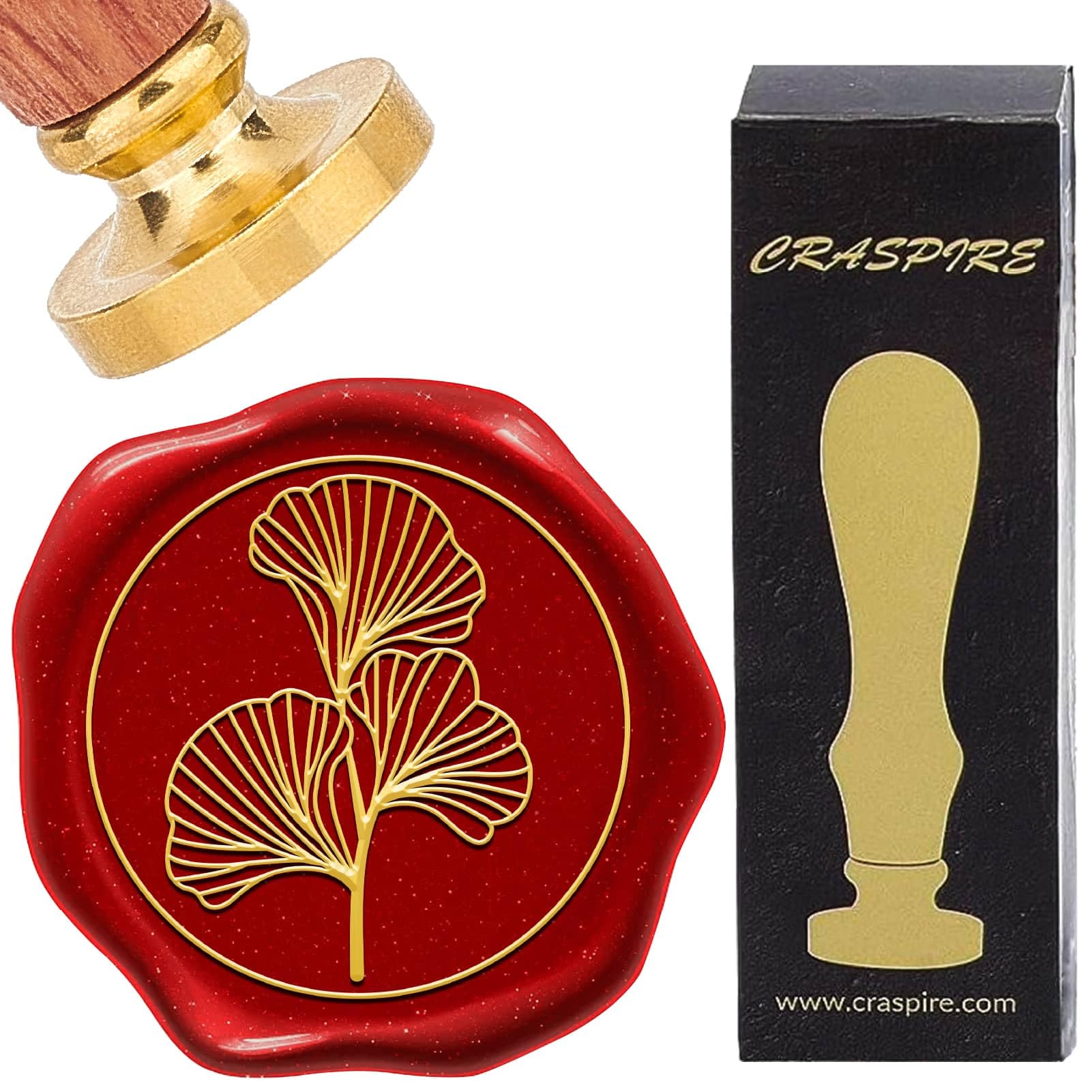 CRASPIRE Ginkgo Leaf Wax Seal Stamps Sealing Wax Stamp 30mm Retro Removable Brass Head with Wooden Handle for DIY Scrapbooking Wedding Invitation Gift Wrap Envelopes Wine Packages Decoration