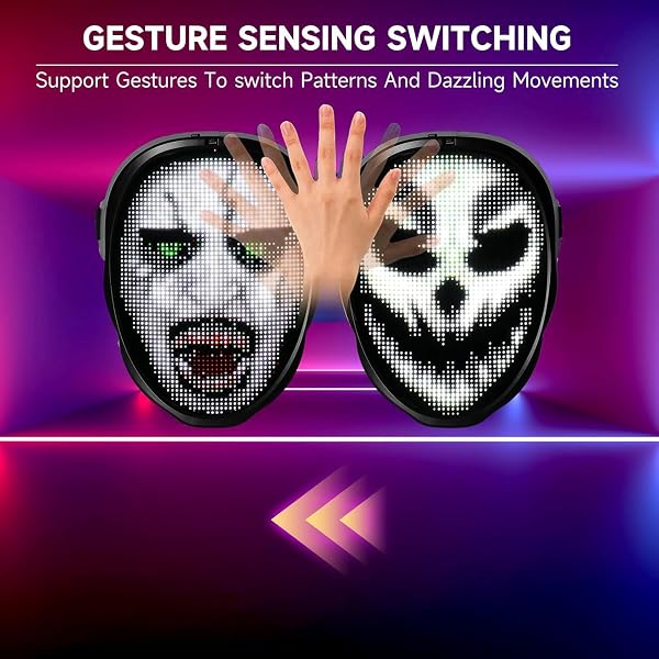 FUNLE LED MASK FACE TRANSFORMING, APP-CONTROLLED LIGHT UP MASK WITH GESTURE SENSING, DIY CUSTOM DISPLAY, RECHARGEABLE LED MASK FOR HALLOWEEN, PARTY & COSPLAY