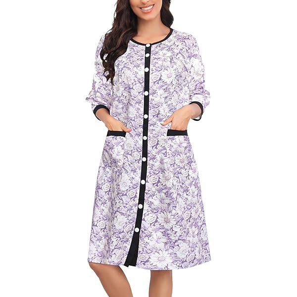 Bloggerlove Short Sleeve Cotton Nightgowns Button Night Gowns for Adult  Women House Coat Lightweight at Amazon Women's Clothing store
