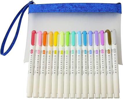 Amazon Zebra マイルドライナー ソフトカラー 両面蛍光ペン 15色 フルセット Wkt7 5c 深め 暖か かっこいい オリジナルスタイリッシュペンケース 多目的ポーチ 蛍光 文房具 オフィス用品