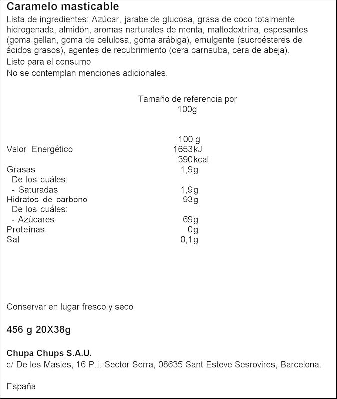 Menta, Caramelo Masticable - 20 unidades de 38 gr (Total 760 gr)