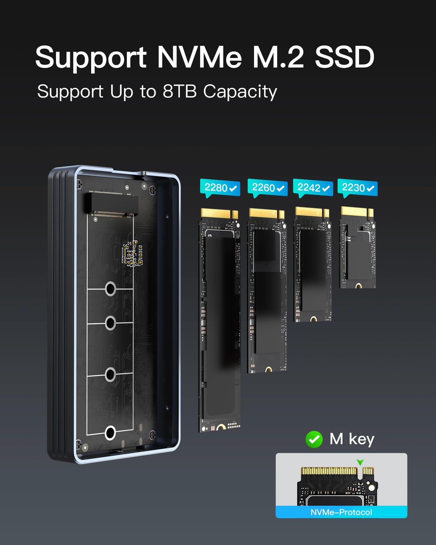 Inateck 40Gbps M.2 NVMe SSD-Gehäuse, Aluminium Festplattengehäuse, USB4.0/Thunderbolt 4, werkzeuglose Installation für windows 8/10/11, Mac OS, unterstützt 2230/2242/2260/2280 SSDs, M-Key, FE2028 5