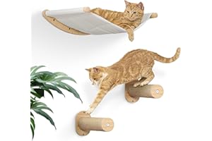 TidyNuts Cat Hammock, Cat Wall Shelves with 2 Steps, Wooden Cat Wall Furniture, Cat Wall Bed, Cat Wall Perches for Large Cats or Kitty Sleeping, Playing, Lounging and Perching