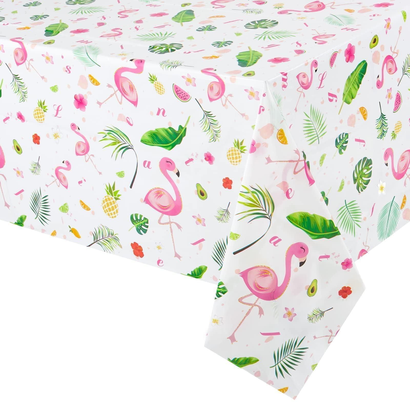 WERNNSAI Flamingo Tablecloth - 1PC Flamingo Party Supplies for Kids Girls Birthday Party Decorations Tropical Luau Pineapple Printed Disposable Plastic Table Cover for Summer Pool Party Decoration