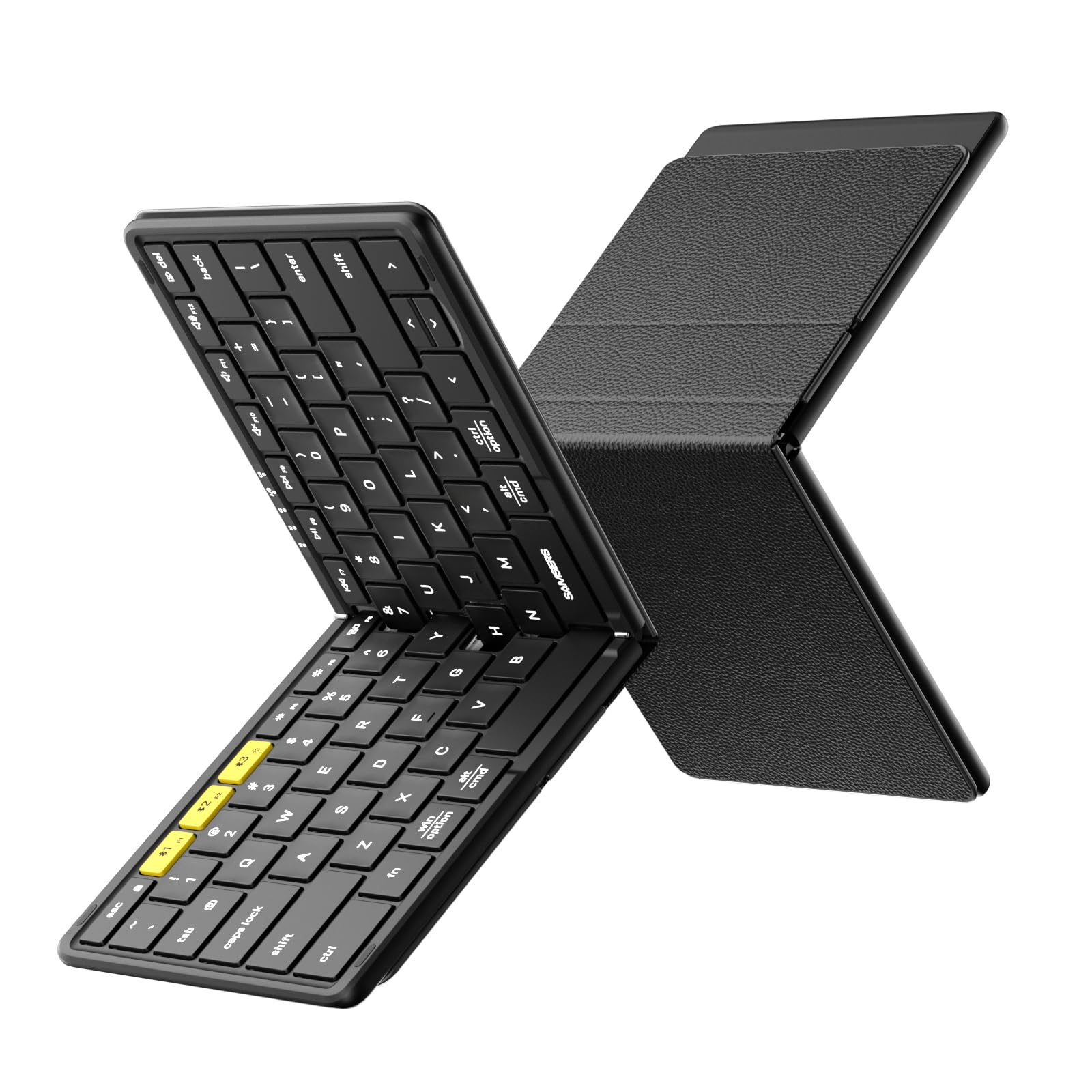Photo 1 of Samsers Full-Size Foldable Bluetooth Keyboard, KF08S Wireless Folding Keyboards with PU Leather Cover, Portable Travel for iPhone iPad Smartphone Tablet Laptop, Android Windows Mac OS, Black