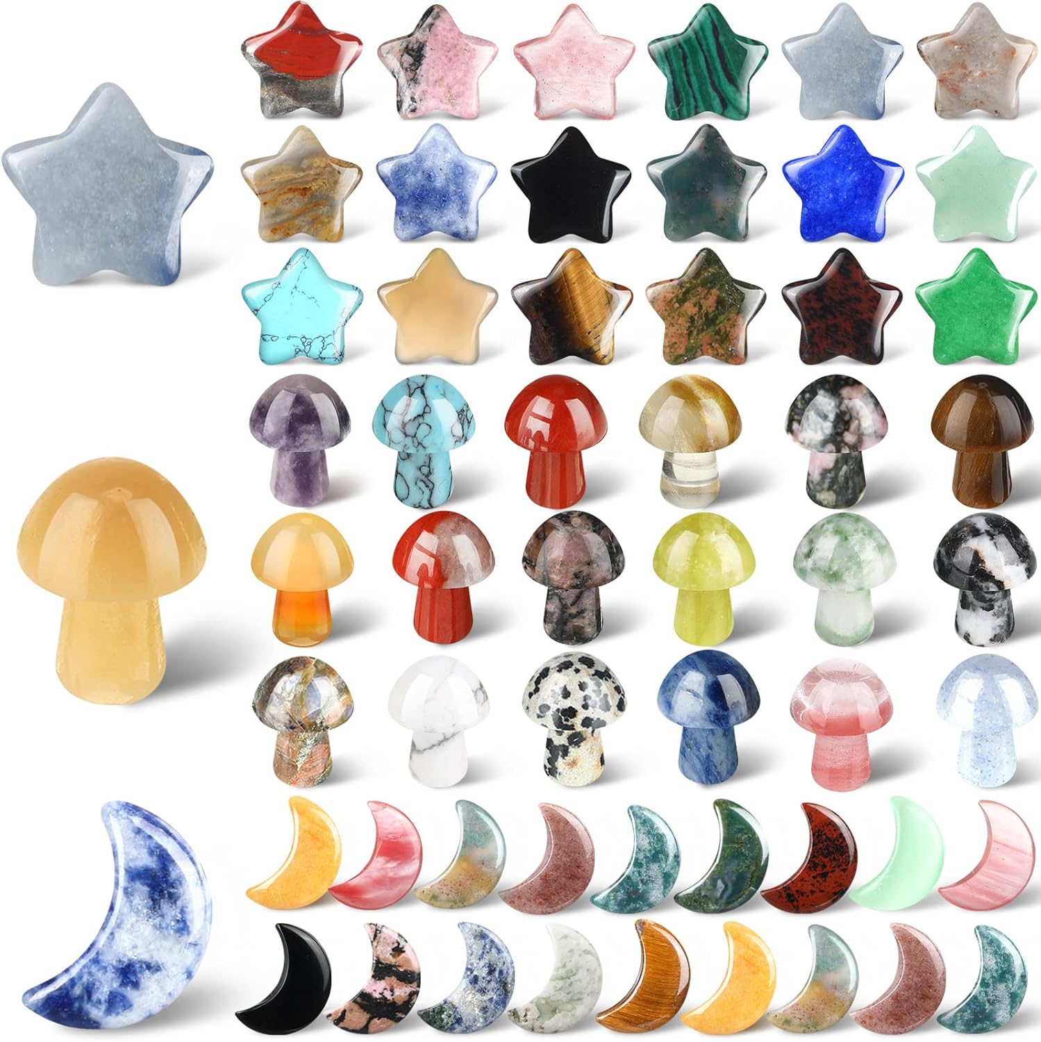 Indoor Fountains & Accessories - 54 Pieces Worry Stones Crystal Mushroom Bulks Moon Star Shaped Crystal Stones Mini Thumb Stones Mushroom Sculpture Decor Gemstones and Crystals for Witchcraft DIY Meditation Balancing (Elegant Style)