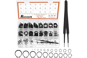 Rustark 266Pcs 21 Sizes Black External Snap Rings Assortment Kit with Tweezers Alloy Steel External Retaining Rings Circlip S