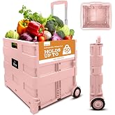 Inspired Living Ultra-Slim Rolling Collapsible Storage Pack-N-Roll Utility-carts, with Telescopic Handle, for Home, Garden, S