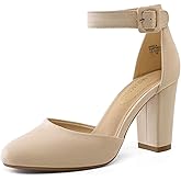 DREAM PAIRS Women's High Heel Ankle Strap Closed Toe Chunky Wedding Pumps Shoes