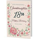 Tukora 18th Birthday Card for Granddaughter – Pink Floral A5 Greeting Card with Printed Verse – Premium UK Made Milestone Card