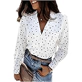 GORGLITTER Women's Polka Dots Button Down Shirt Top Long Sleeve Collared Causal Blouses