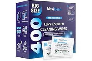 MAXI CLEAN Glasses Wipes Lens Cleaner - Lens Wipes for Eyeglasses - 400 Pre-moistened Individually Wrapped Wipes for Eye Glasses, Electronics, Phone, Computer, Laptop Screen - Camera Lens Cleaner - Made in EU