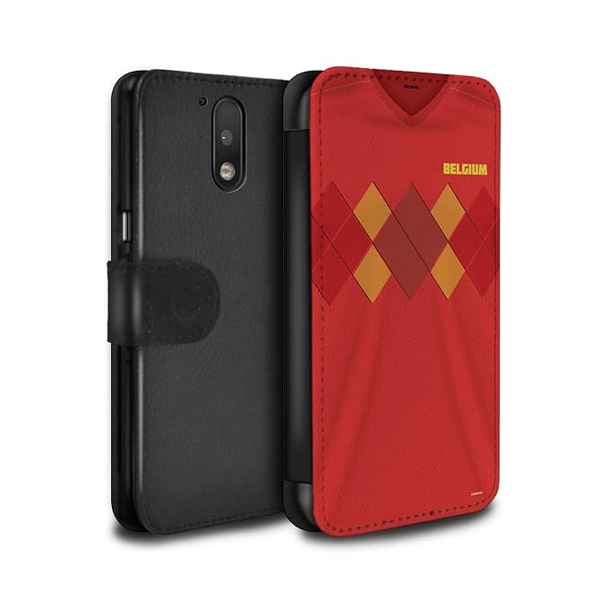 Stuff4® PU-Leder Hülle/Case/Tasche/Cover für Motorola Moto G4 2016 / Belgien/Belgisch Muster/Weltmeisterschaft 2018 Fußball T