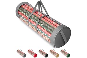 BALEINE Christmas Wrapping Paper Organizer Storage, 41" Gift Wrapping Paper Storage Containers, Clear PVC with Durable 600D Oxford Fabric Gift Wrap Paper Holder Fits 18-25 Rolls, Grey