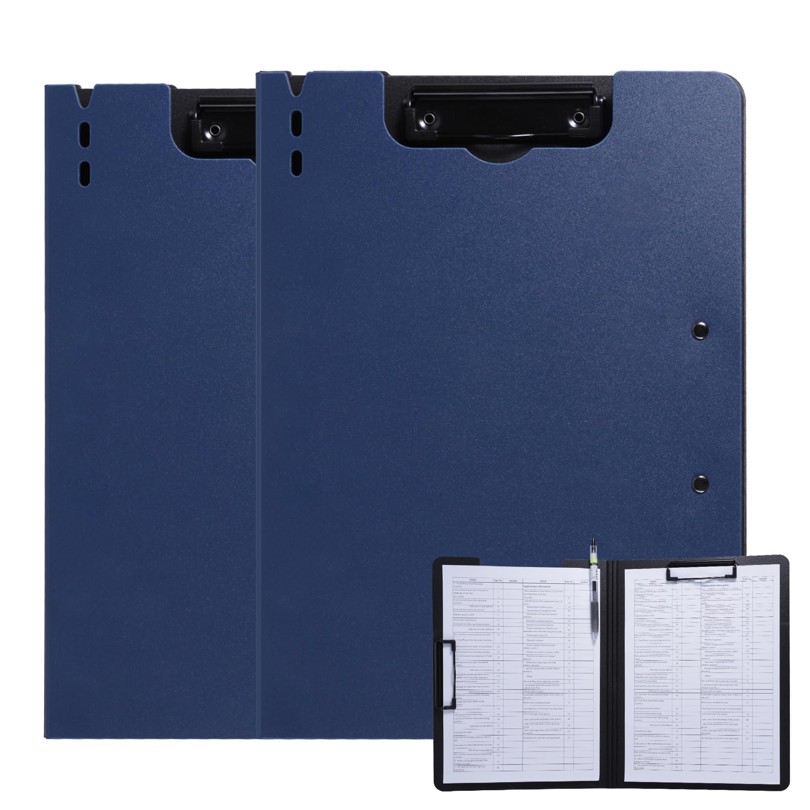 FRETONBA Clipboard A4 with Double Clips, 2 Pieces Foldover Clip Board with Cover, Plastic Document Folder, Lightweight Personal Organiser Suitable for School, Office, Industry, Blue — image 1