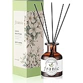 FRANIC Reed Diffuser - White Jasmine 3.7 oz (110 ml) with Scented Diffuser 6 Sticks, Long Lasting Fragrance for Home & Bathro