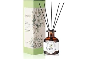 FRANIC Reed Diffuser - White Jasmine 3.7 oz (110 ml) with Scented Diffuser 6 Sticks, Long Lasting Fragrance for Home & Bathroom, Aromatherapy Diffuser Oil Gift Set