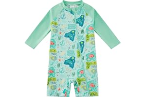 1strunandup Baby Boy/Girl Swimsuit Full Zip UPF 50+ Sun Protection One Piece Sunsuit Long Sleeve Swimwear 3-36 Months