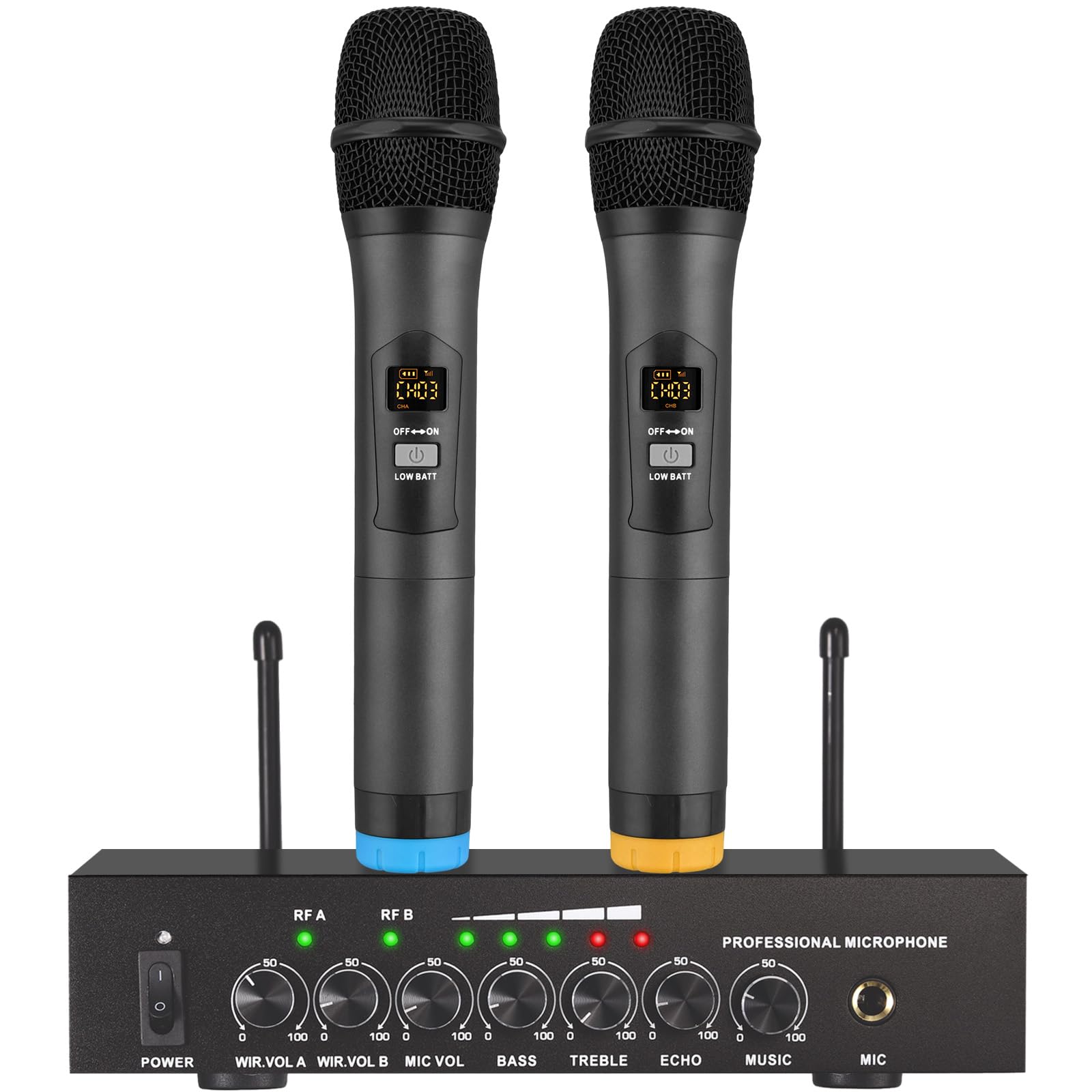 LiNKFOR UHF Wireless Microphone System, Dual Channel with Bluetooth 4.2 Receiver & 3-Mic Capacity, 164ft Range for Karaoke, Wedding, Church, DJ Stage