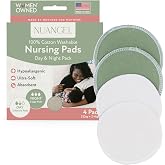 NuAngel Day &amp; Night Reusable Nursing Pads for Breastfeeding, 100% Cotton&mdash;Day 4‑Layer, Night 8‑Layer Overnight Protection &ndash; 4 Pack (Natural/Sage)