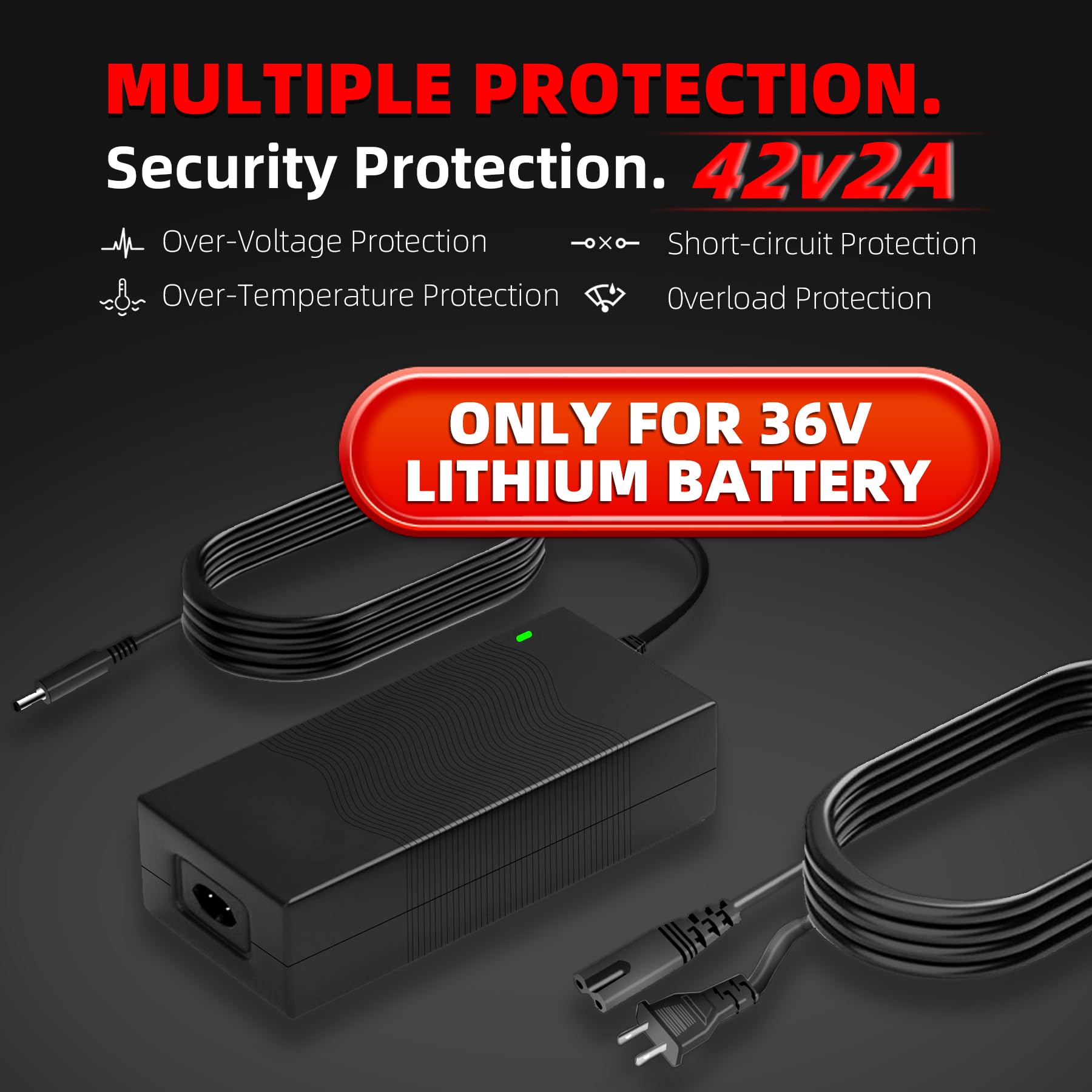 UL Listed 42V 2A Replacement Electric Scooter Charger for 36V Hoverboard Charger with 5 Plugs, Compatible with GOTRAX/ninebot/Jetson/Voyage Scooter Power Adapter