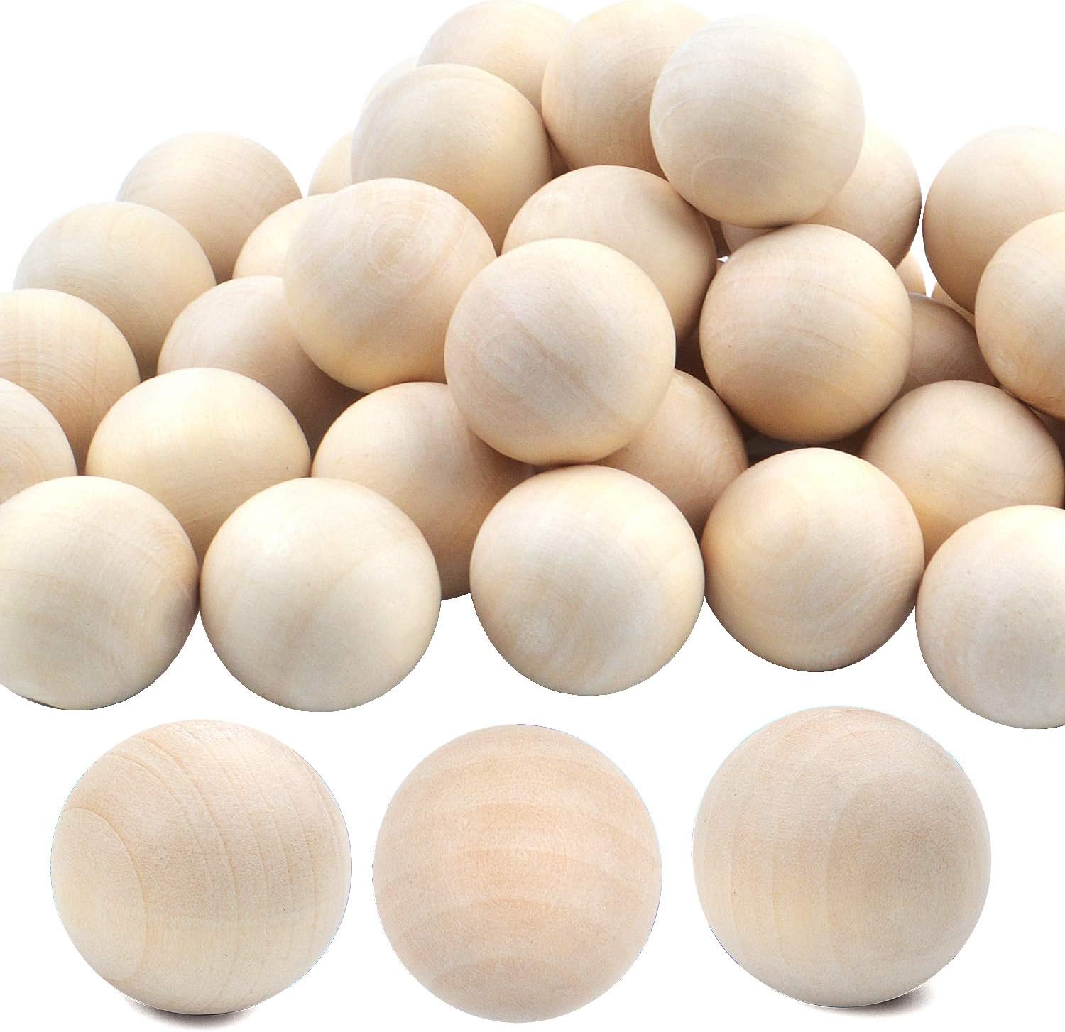 Natural Wooden Balls, 50 Pieces Unfinished Round Wood Mini Wood Craft Balls for DIY