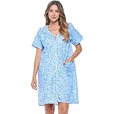 Casual Nights Women's Snap - Front House Dress Short Sleeve Woven Housecoat Duster Lounger Robe with Pockets