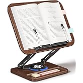 Viozon Book Stand for Reading, Book Holder 360° Rotating Base with Pen Slot, Foldable Reading Display Stand with Elastic Page