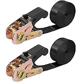 Endless Ratchet Tie Down Straps Heavy Duty Cargo Tie Downs, Sturdy Nylon Black Strap Down Ratcheting Securing Straps, Track Spring Fittings, Tie-Down Motorcycles, Trailer Loads, Kayak