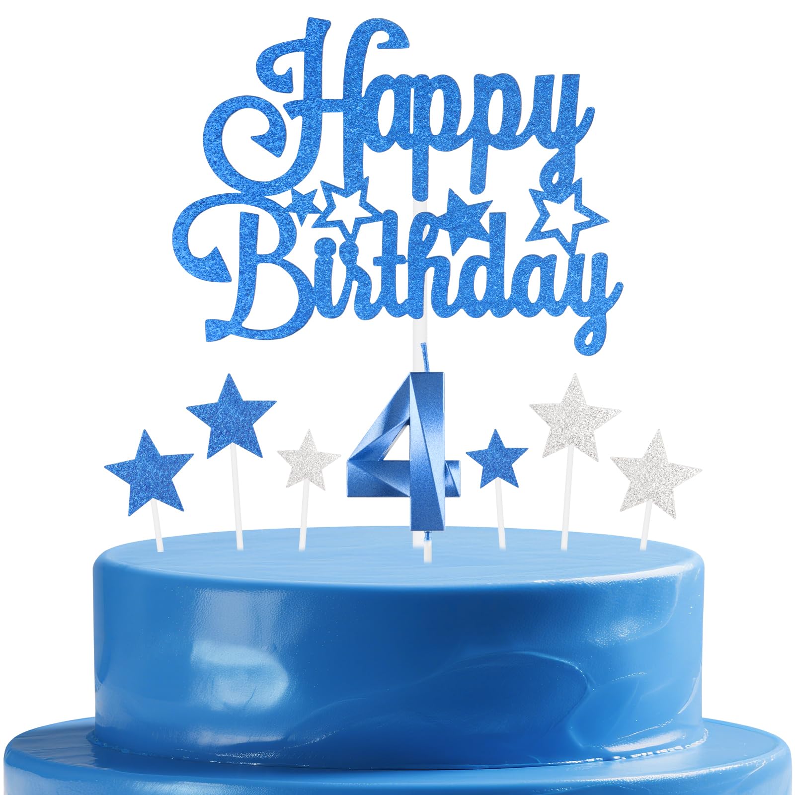 mciskin Royal Blue Birthday Candles Set,Girl Boy 4th Birthday Decorations,Number 4 Candle for Cake,Royal Blue Candles Cake Toppers with Star for Girls Boys Birthday Party Anniversary Decorations