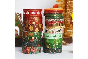 Lot de 21 rouleaux de ruban de masquage de Noël – 5 m de ruban adhésif Washi de Noël, 5 tailles de 3 à 15 mm pour bricolage, 