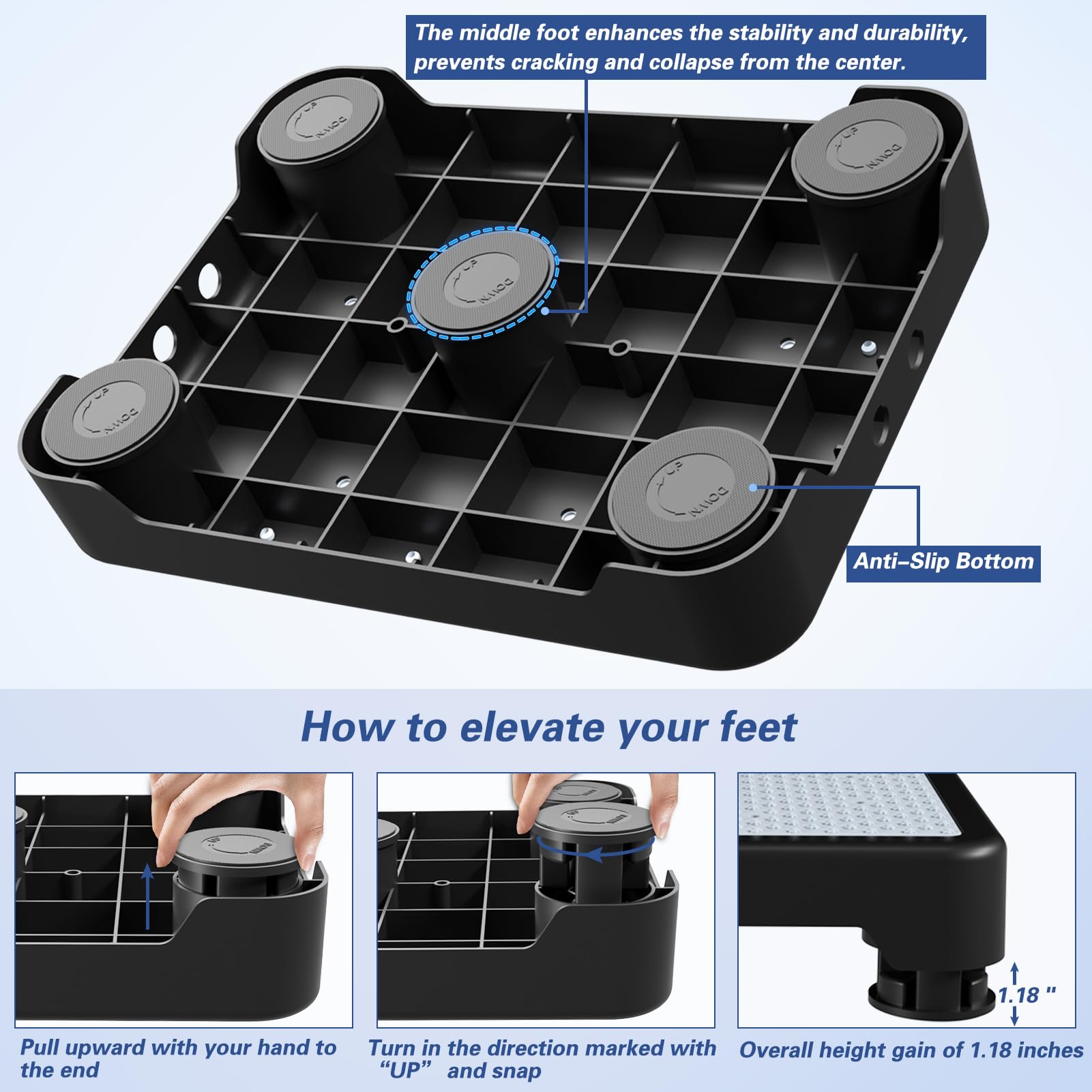 SOYO Mobility One Step Stool, Heavy Duty Indoor Outdoor Non-Slip Small Step Platform Assistive Device for Adult Elderly, Standing Support and Step Riser for Car, Bed, Door, Stair, Bathroom, Black-Gray
