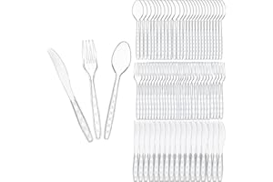 Clear Plastic Cutlery Set | 300 Piece Heavy Duty Disposable Party Supplies | 100 Clear Forks, 100 Spoons, and 100 Knives | Di