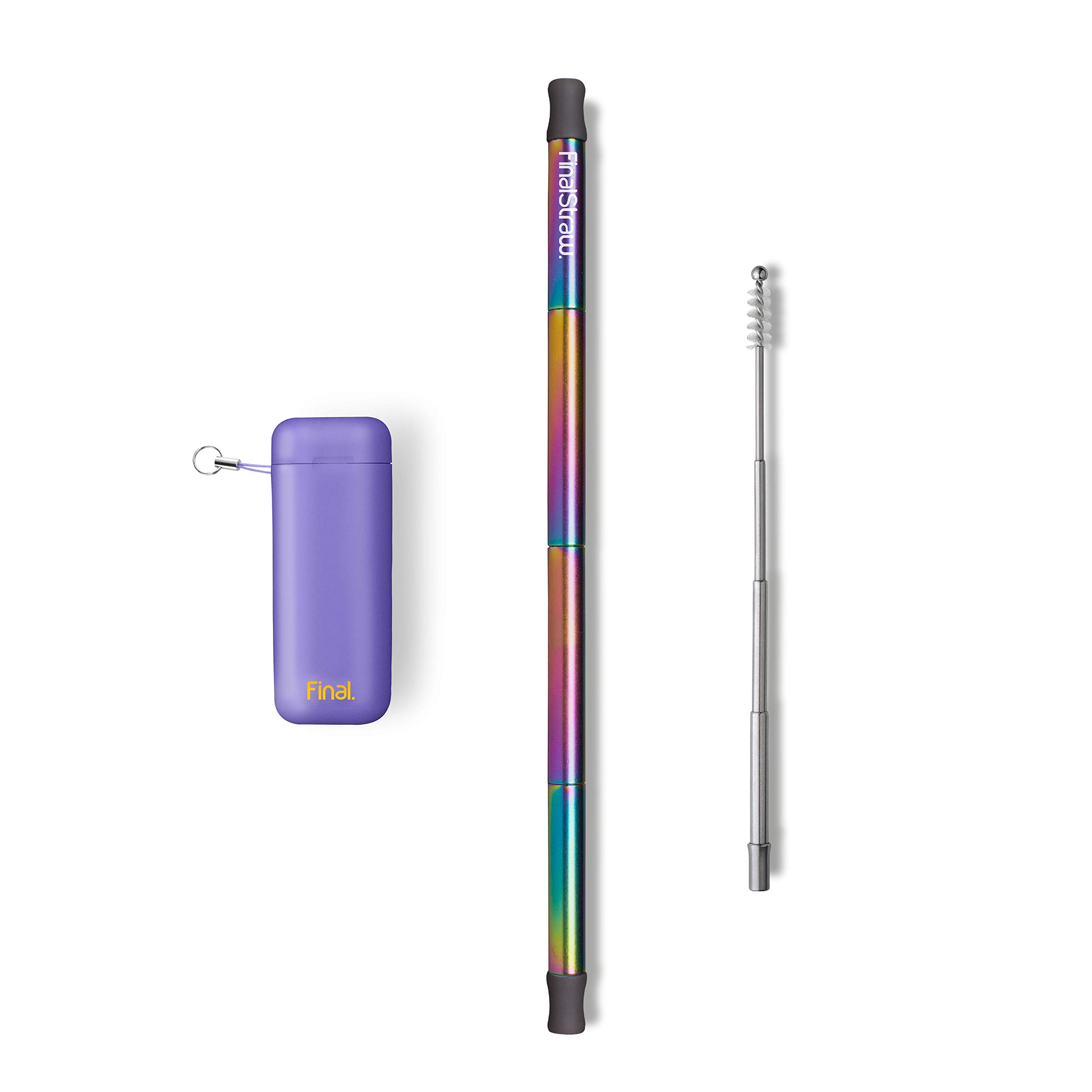 Final Straw Collapsible Reusable Metal Straw with Case, Cleaning Brush, and 100% Silicone Tips |Porpoise-ful Purple Case|