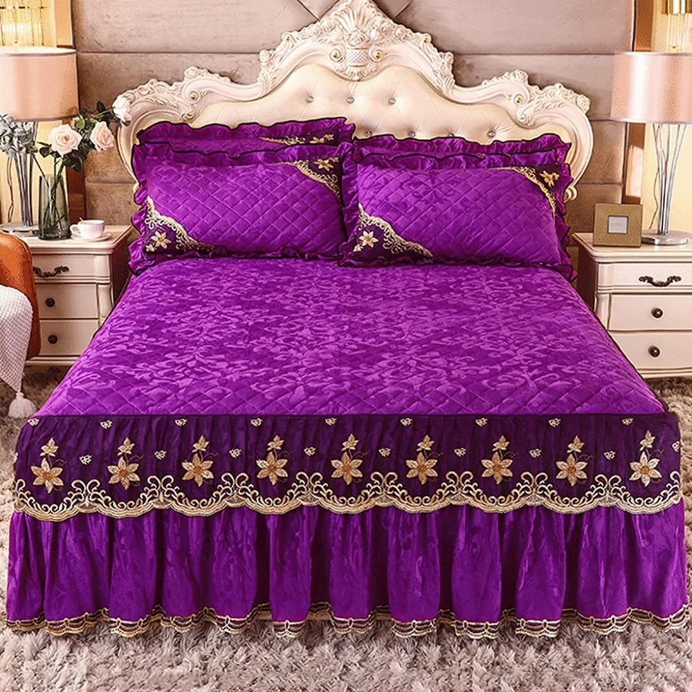 Luxury Velvet Bed Cover Bed Skirt Single Double King Size Bedspread