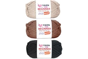 JOYTAG Yarn for Crocheting and Knitting Cotton Crochet Knitting Yarn for Beginners with Easy-to-See Stitches Cotton-Nylon Blend Easy Yarn for Beginners Crochet Kit(3x50g)-Black+Coffee+Beige