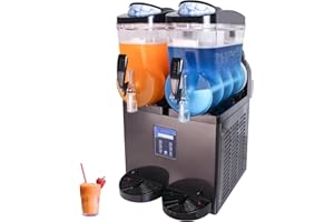 FSKEKU Commercial Slushy Machine, 30L (Dual 15L Tanks), Stainless Steel - Margarita Frozen Drink/Maker for Restaurants, Bars, Cafes