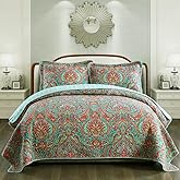 NEWLAKE Cotton Bedspread Quilt Sets-Reversible Patchwork Coverlet Set, European Gorgeous Floral Pattern, Queen Size