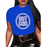 Women's Blessed Rhinestone Graphic Funny Cute Tops Letter Print Casual Loose Summer T-Shirt