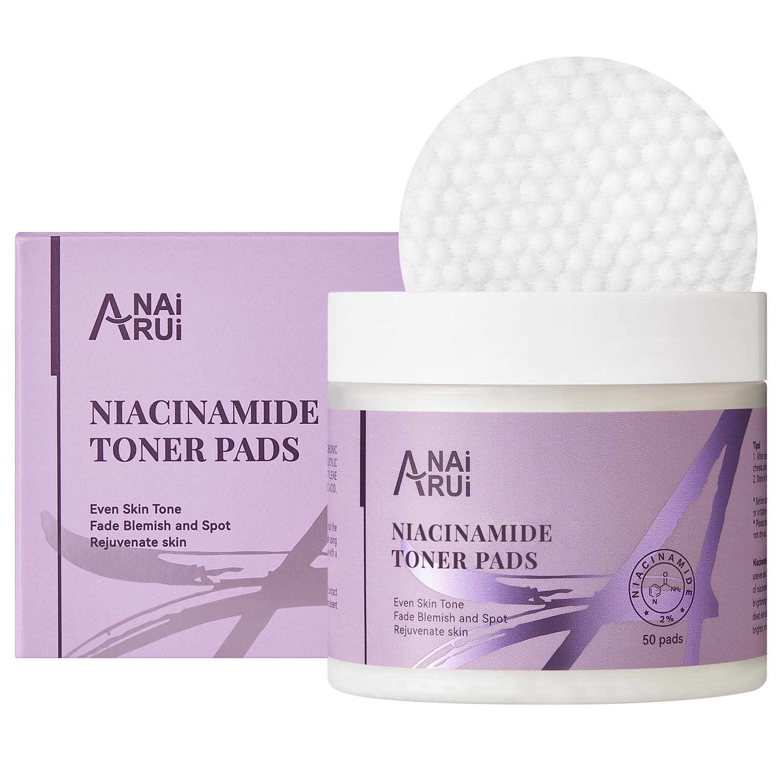 ANAiRUi Niacinamide Toner Pad | Glutathione, Niacinamide, PHA & LHA | Exfoliating Facial Pads for Exfoliation, Even Skin Tone, 50 Pads