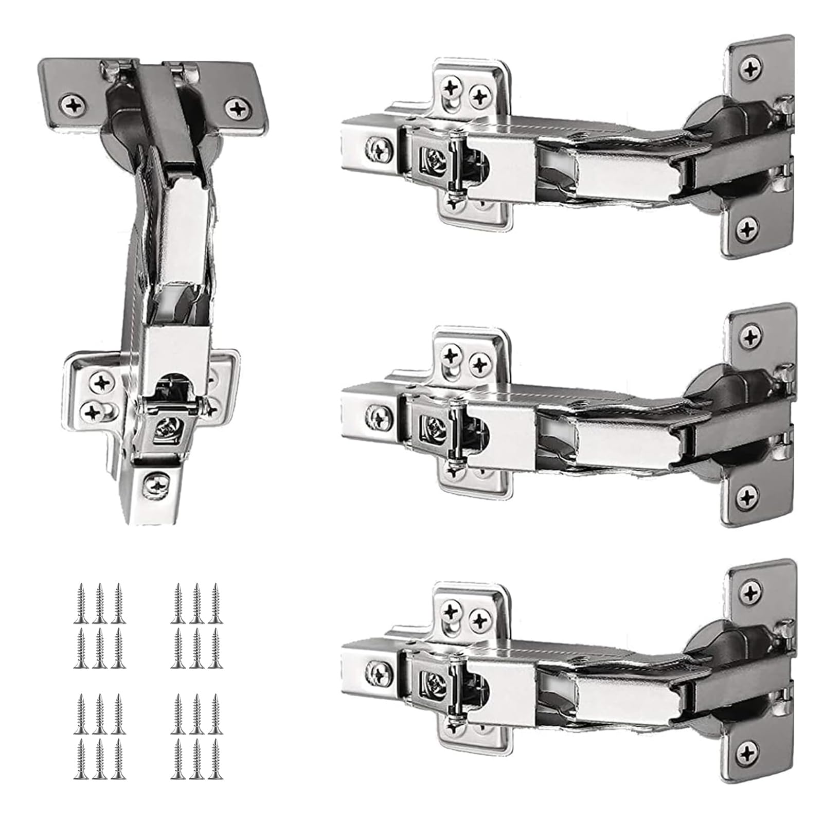 4 Pcs 165 Degree Kitchen Cabinet Hinges, Soft Close Cupboard Door Hinges, Folding Mute Cabinet Hinges with Fixing Screws, Full Overlay Wardrobe Doors Hinges for Cabinet Folden Door Wardrobe Corner