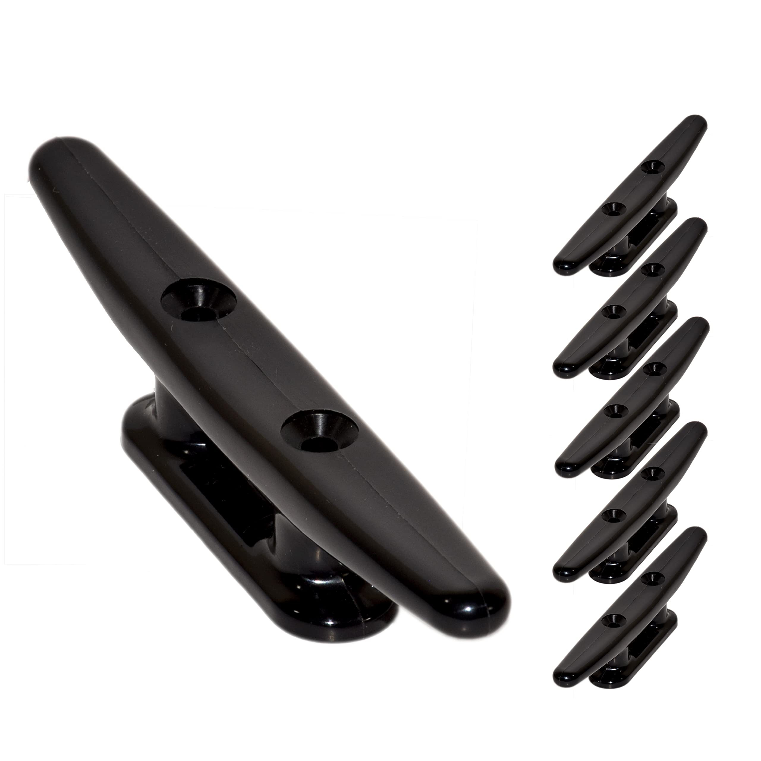 QPURO Black Nylon Boat Cleats 6 Inch - Rope Cleat, Kayak, Boat Dock Cleat - Ideal for Marine, Deck, Tie-Down, Nautical Decor (5-Pack)