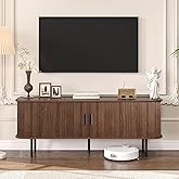 FiveWillowise 55" Mid Century Modern Fluted TV Stand for TVs up to 65 Inch, Gaming Entertainment Center with Tambour Slatted Sliding Doors, Media TV Consoles Table for Living Room, Walnut