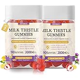 Milk Thistle Gummies with 2000MG Extract, Liver Health Support Gummies, Silymarin Milk Thistle Supplement with Artichoke, Dandelion, Turmeric Curcumin, No Sugar, for Adults, Vegan, 180 Count
