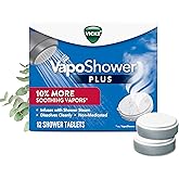 Vicks, VapoShower Plus, Shower Steamers, Eucalyptus Shower Steamer & Menthol Scent, Clean Dissolving Vapor Shower Tablets, Aromatherapy Shower Steamer & Shower Bombs, 12 count