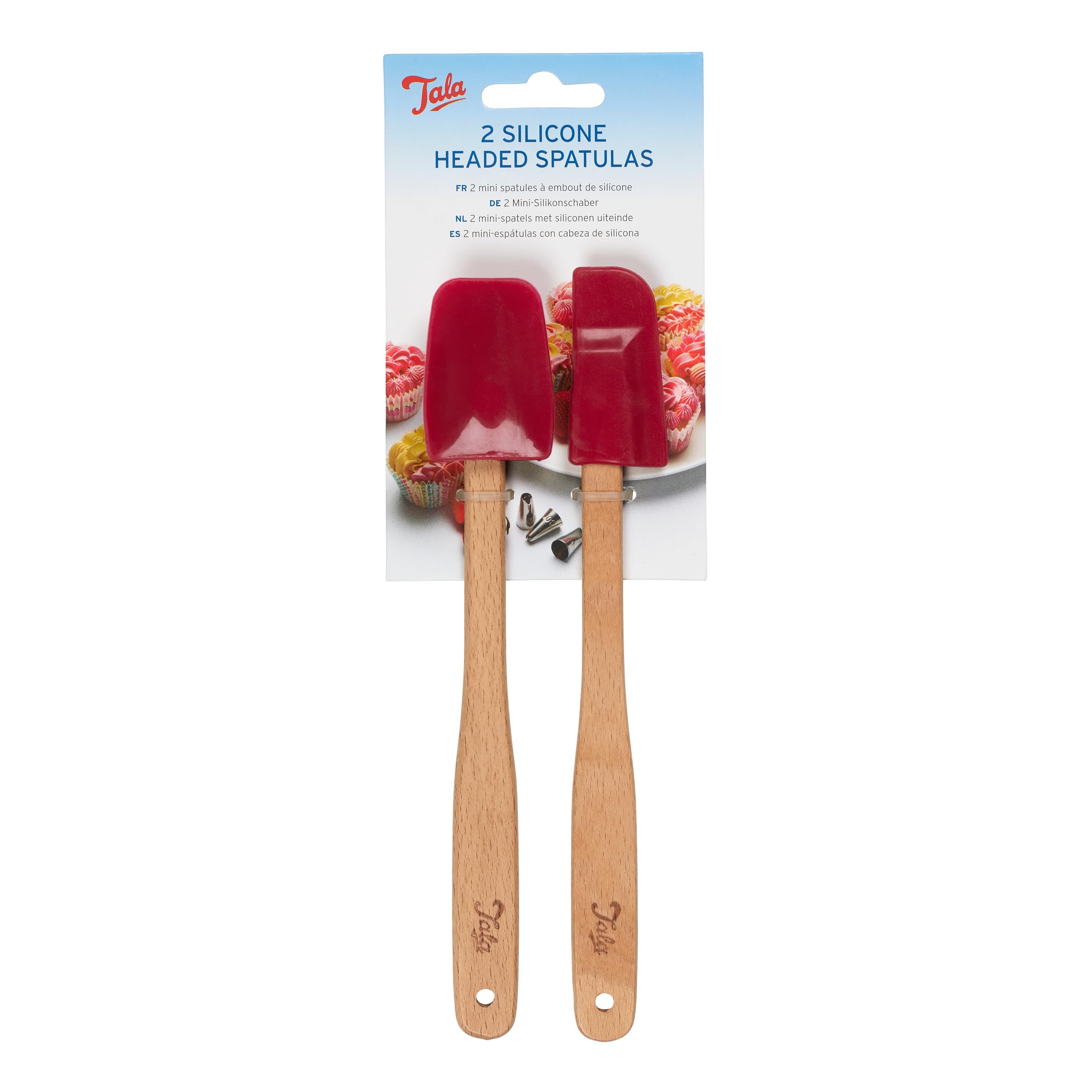 Tala Set of 2 Mini Silicone Spatulas with Wooden Handles, for Baking, Cooking, Spreading and Mixing, Kitchen Utensil, Non-Stick Friendly, Heat Resistant and Dishwasher Safe Heads
