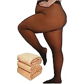 Amzshe Plus Size Fleece Lined Tights for Women, Winter Fake Translucent Warm Pantyhose