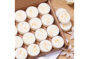 REISEN 8Pcs Vanilla Scented Tealight Candles, Palm Wax White Tea Lights, 4h Long Burning Tea Light Candles with Dried Flowers for Holiday, Wedding, Spa, and Home Decoration