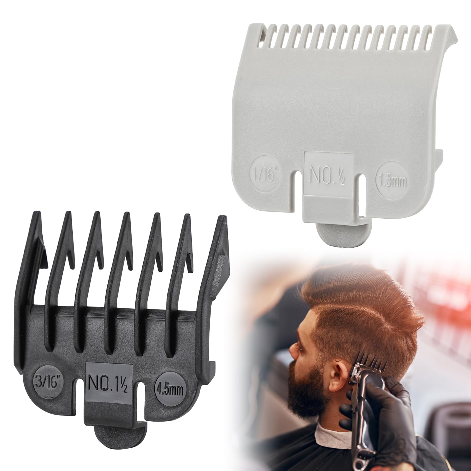 Clipper Guards, 2 pcs Hair Clipper Guard for Wahl Professional Clipper Replacement Combs Cutting Length 1/16”& 3/16”, Hair Clippers Salon Home Replacement Clipper Accessories (1.5 & 4.5 mm)